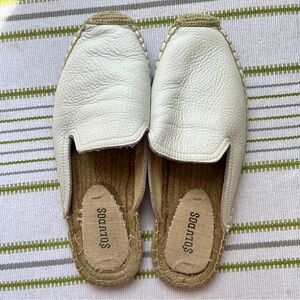 Soludos | White Tumbled Leather Jute Sole Espadrille Slides | size 7